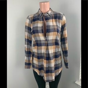 Tyler Boe tan and navy Plaid tunic